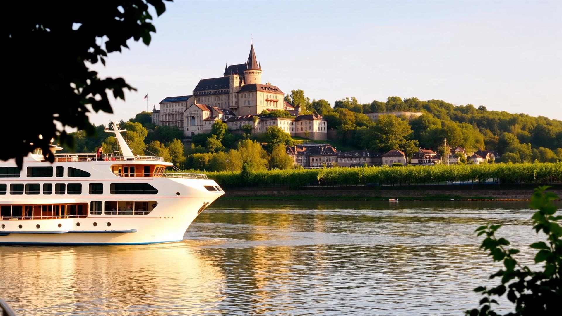 Avalon Envision river cruise ship docked on the Rhine, Windblown Travel